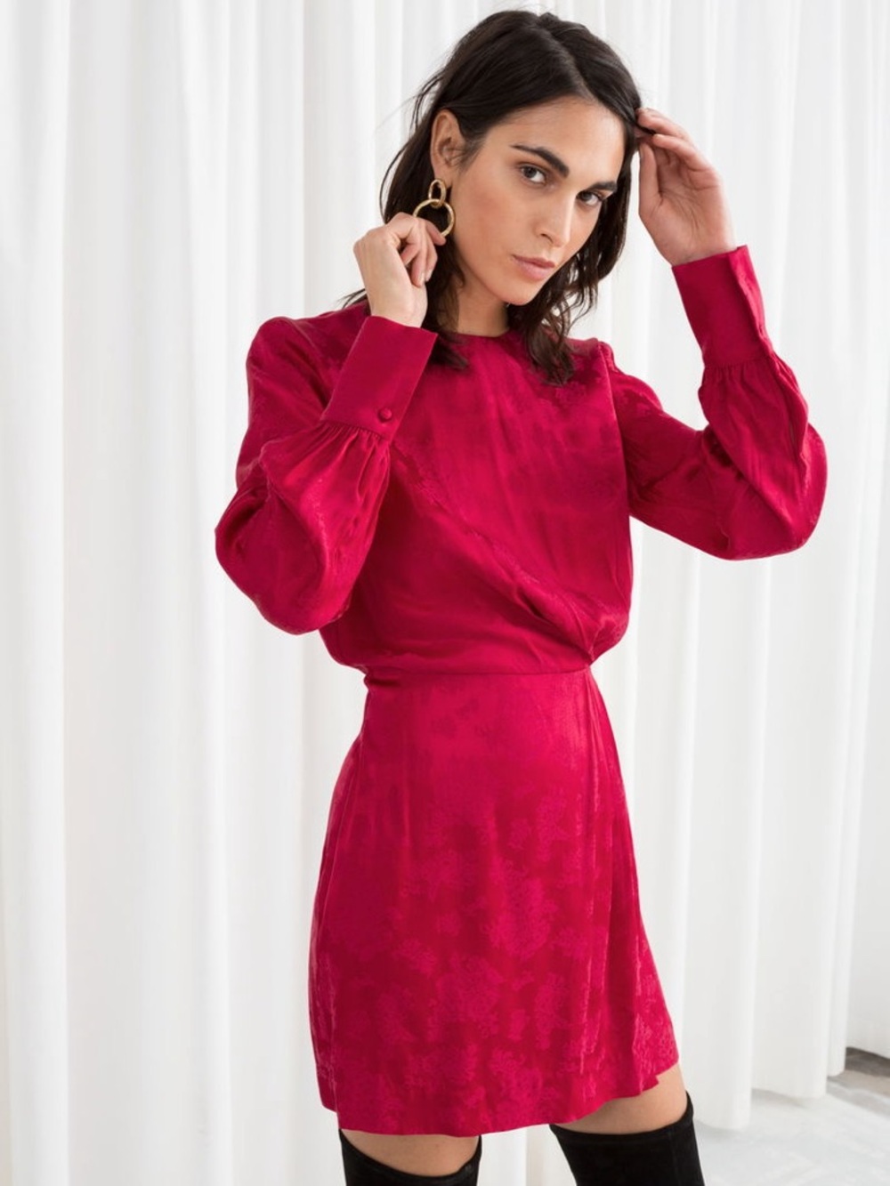 & Other Stories Fuchsia Long-Sleeve Mini Dress
